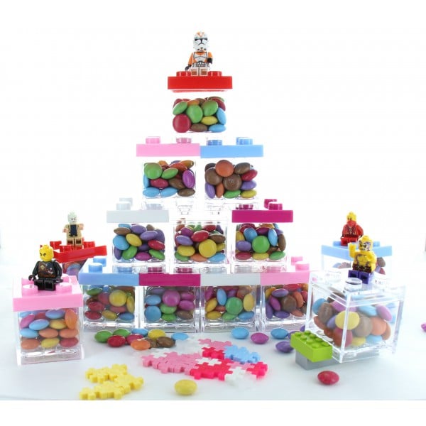 Contenant dragées cube LEGO - Rose - Plexi