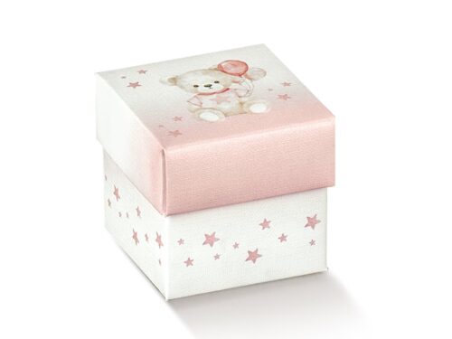 Boite a dragees cube ourson et ballon rose Boite a dragees cube ourson et ballon rose