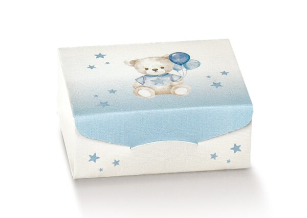 Boite a dragees cube ourson et ballon bleu