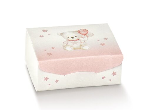 Boite a dragees rectangle ourson et ballon rose Boite a dragees rectangle ourson et ballon rose