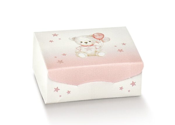 Boite a dragees rectangle ourson et ballon rose