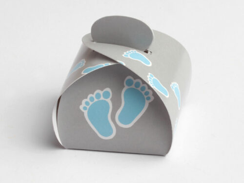 Boite a dragees bleu et gris petits pieds