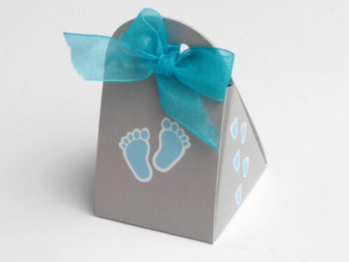 Boite à dragées petits pieds bleu et gris