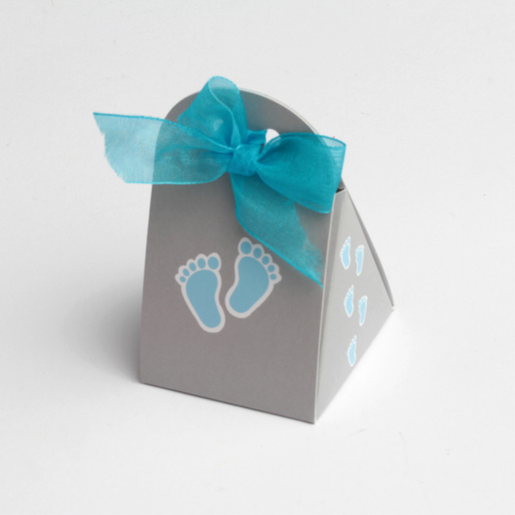 Boite à dragées petits pieds bleu et gris