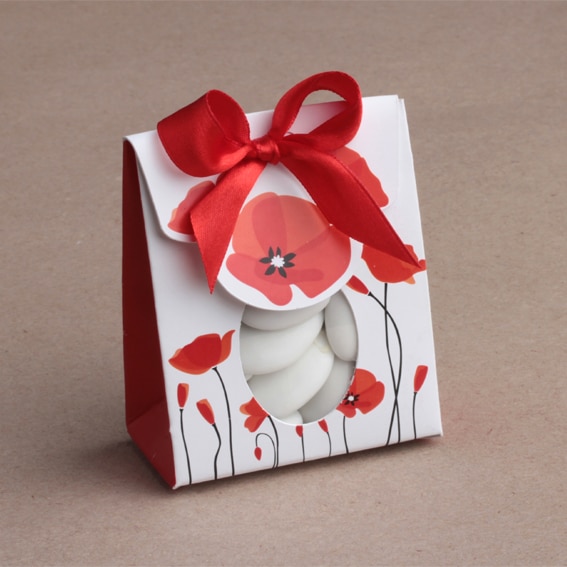 Pochon à dragées coquelicot - lot de 10