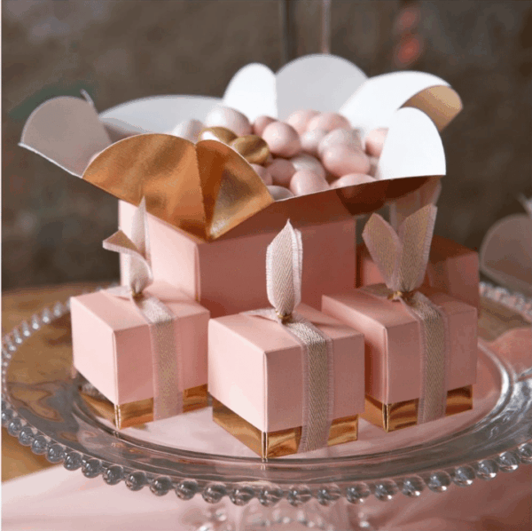 Contenant Dragées - Cube rose et or - GM - Lot de 10