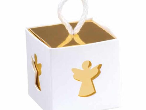Contenant Dragées Communion Cube ange Or