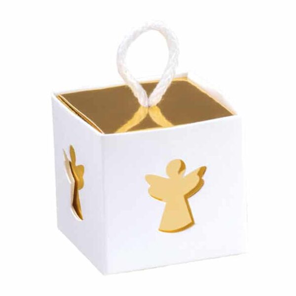 Contenant Dragées Communion Cube ange Or