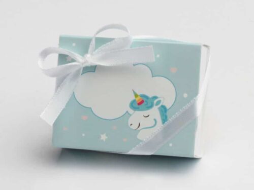 boite à dragées licorne bleu ciel