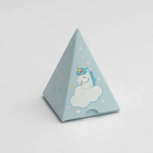 boite à dragées licorne bleu pyramide