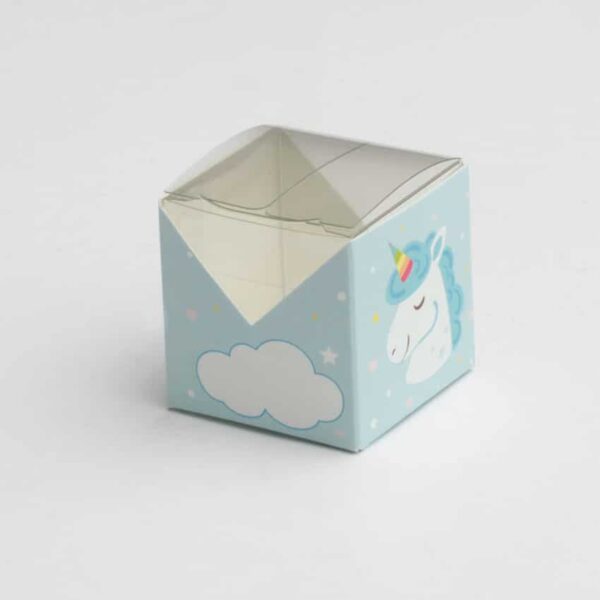 boite à dragées licorne carrée bleu