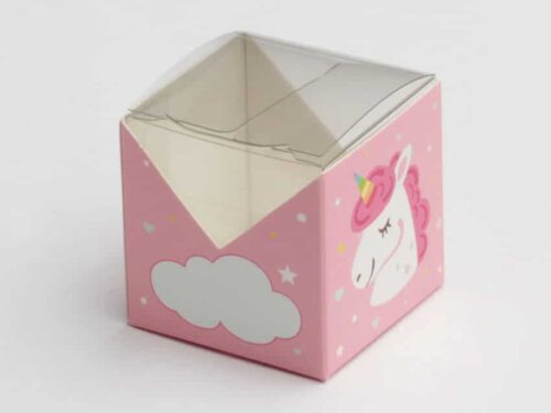boite à dragées licorne carrée rose