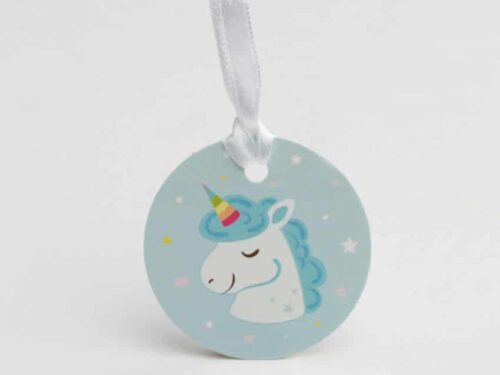 étiquette à dragées licorne bleue