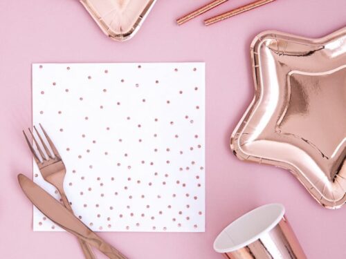 serviettes blanc à pois rose gold