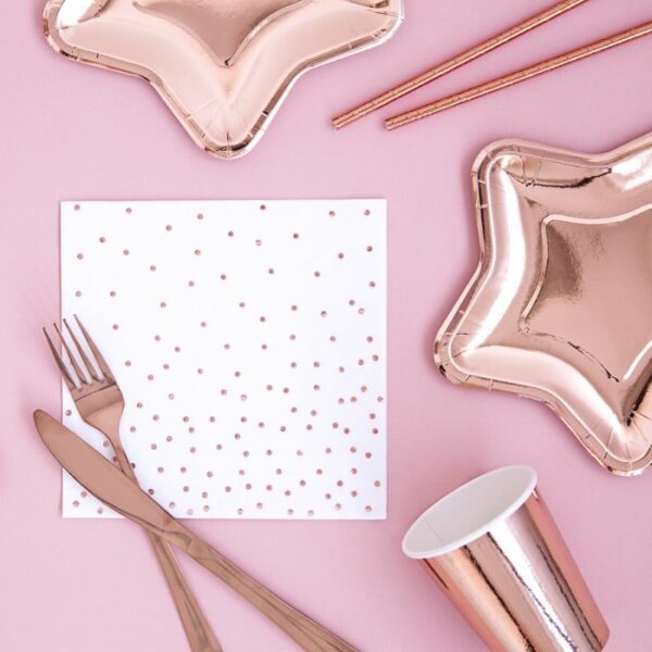 serviettes blanc à pois rose gold