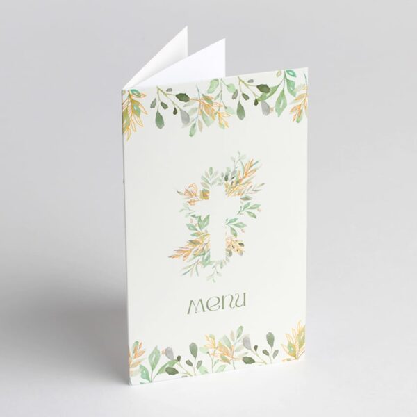 menu communion feuillage avec croix