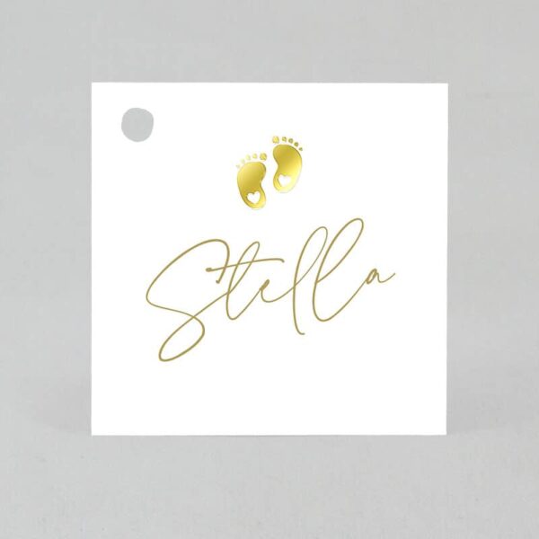 Étiquette à dragées - Carré - Blanc Petit pied Or