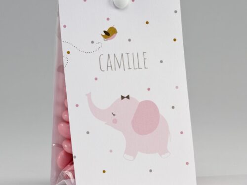 Boite à dragées éléphant rose