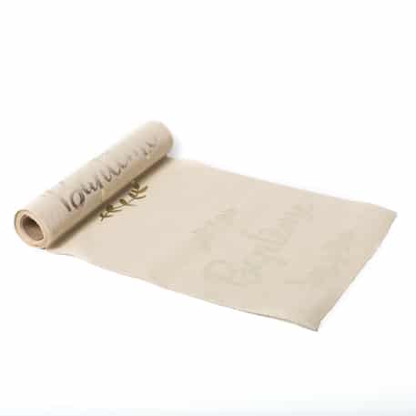 Déco baptême blanc et or chemin de table en lin