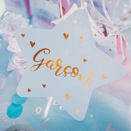 Décoration de table Gender Reveal "Fille ou Garçon ?" - Lot de 6 pièces