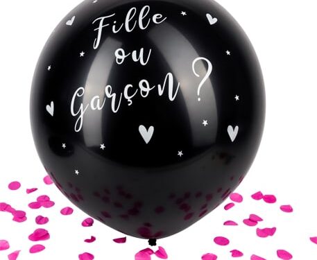 ballon géant noir fille ou garçon confettis roses