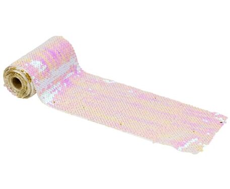 79658 RUBAN DE TABLE SEQUINS BLANC IRIDESCENT ET OR