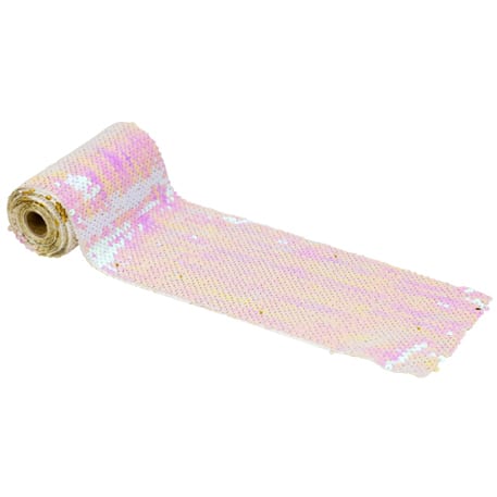 79658 RUBAN DE TABLE SEQUINS BLANC IRIDESCENT ET OR
