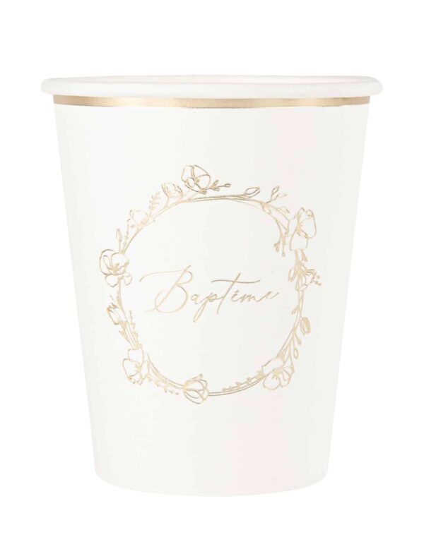 Gobelet "Baptême" Crème et or - Lot de 8