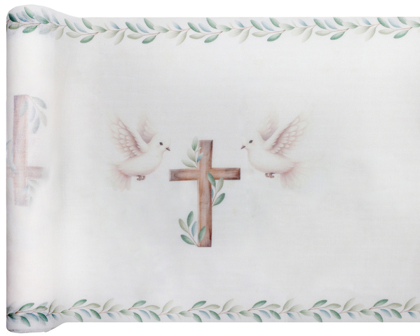 chemin de table communion croix et colombes