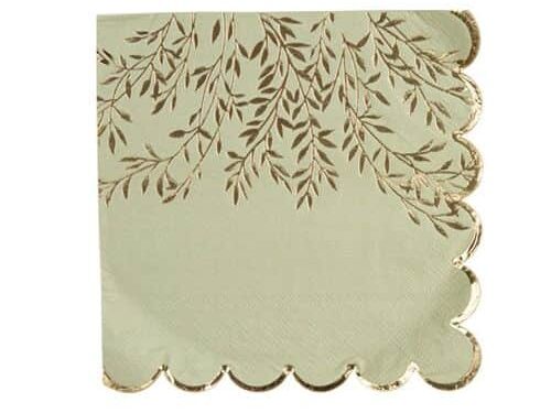 serviette jolis brins vert sauge et or