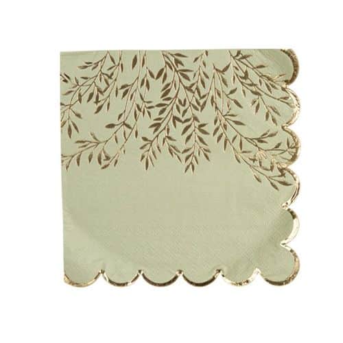 serviette jolis brins vert sauge et or