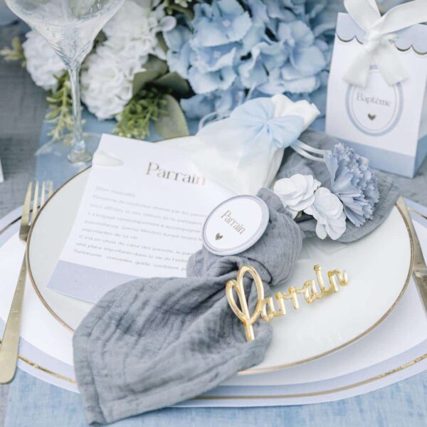 Pochon à dragées satin - Noeud bleu