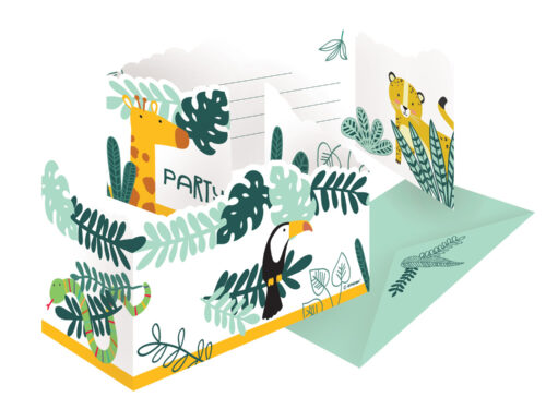 Cartes invitation anniversaire et enveloppes déco jungle