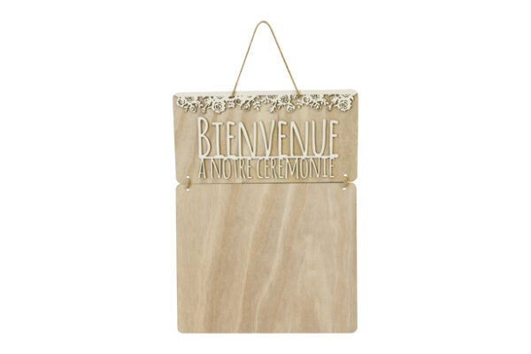 pancarte en bois bienvenue à notre célébration