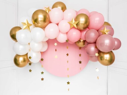 arche ballon rose blanc et doré decoration bapteme blanc rose et doré