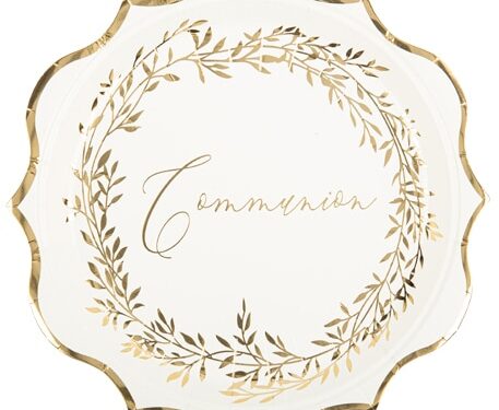 Assiette communion blanc et or métallisé
