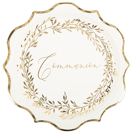 Assiette communion blanc et or métallisé