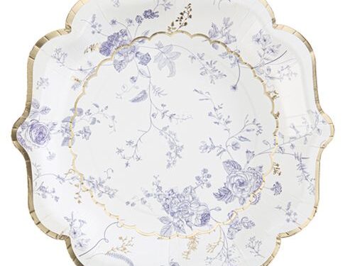 Assiette fleuri bleu et or toile de jouy