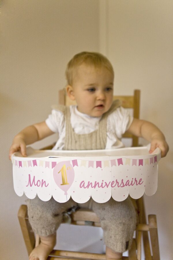 Décor pour chaise bébé "Mon 1er Anniversaire" - Rose
