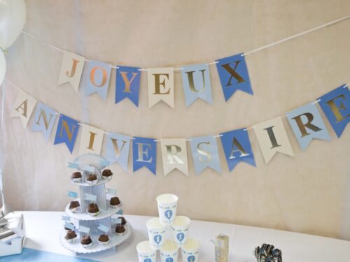 Guirlande anniversaire garcon bleu et or