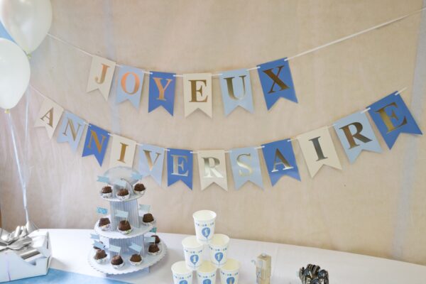 Guirlande anniversaire garcon bleu et or