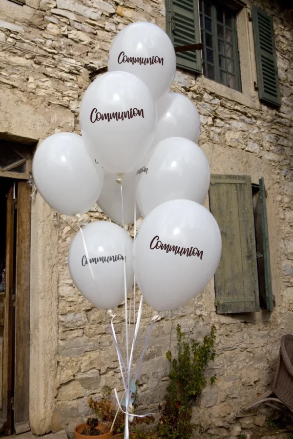 Ballon imprimé "Communion" Blanc - Lot de 8