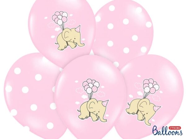 Ballons - Eléphants - Rose/Pois  -Lot de 6