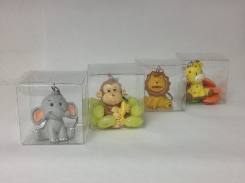 Baptême thème jungle - Porte clés avec boite cube