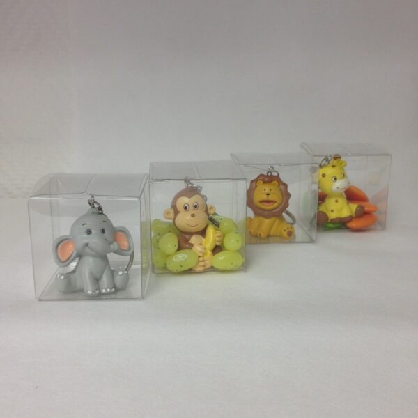 Baptême thème jungle - Porte clés avec boite cube