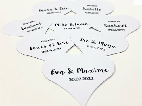 Blanc Etiquette à dragées cœur blanc