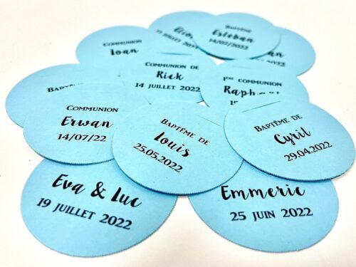 Bleu ciel Etiquette à dragées ronde bleu ciel