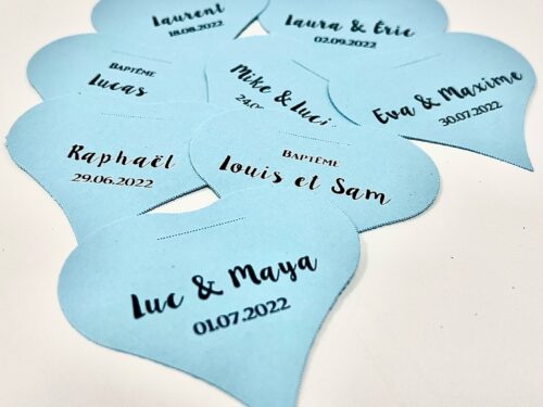 Bleu ciel Etiquette à dragées cœur bleu ciel
