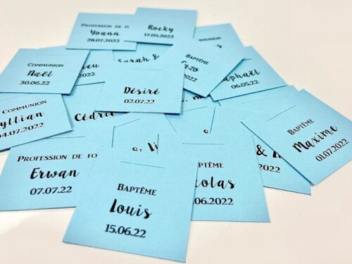 Bleu ciel Etiquette à dragées carrée bleu ciel