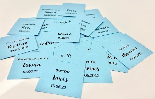 Etiquette à dragées carrée bleu ciel